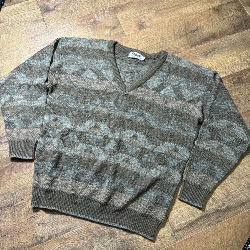 Vintage 90s LaVane New York Men’s Large Southwestern V Neck Sweater Made USA